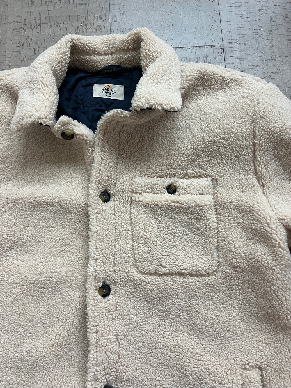 Marine Layer Cream Sherpa Shirt Jacket - Picture 2 of 12
